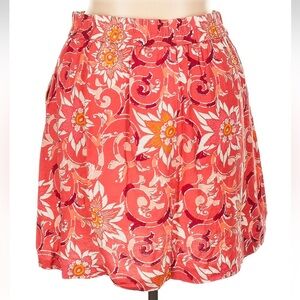 Ann Taylor LOFT Tropical Floral Coral Pink Linen Pleated Full Skirt Size Large L